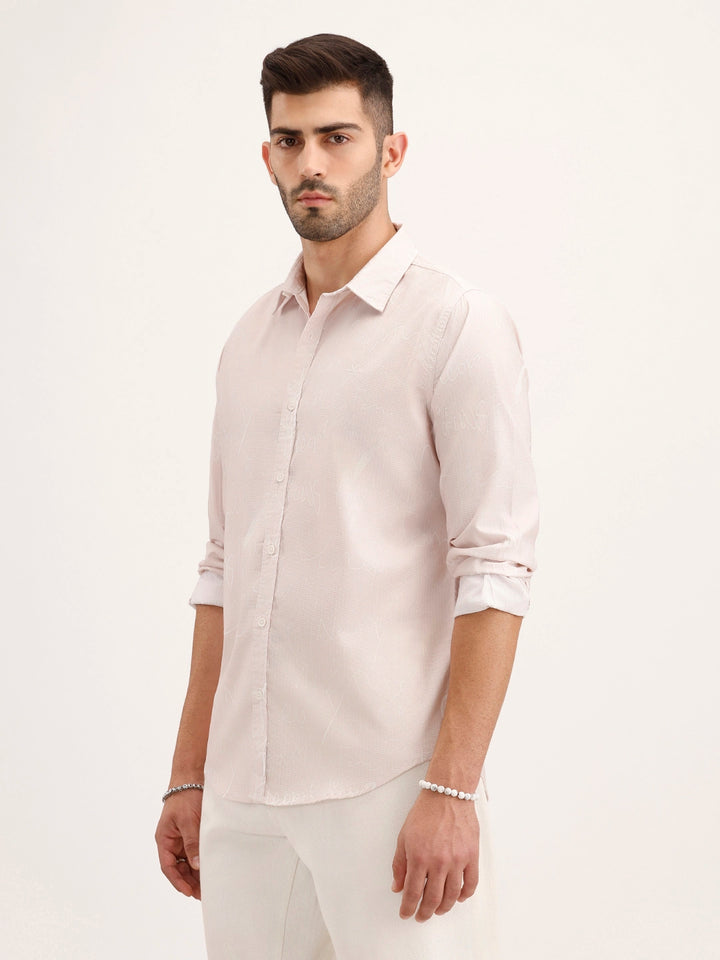 Slim Fit Textured AOP Shirt | Pink
