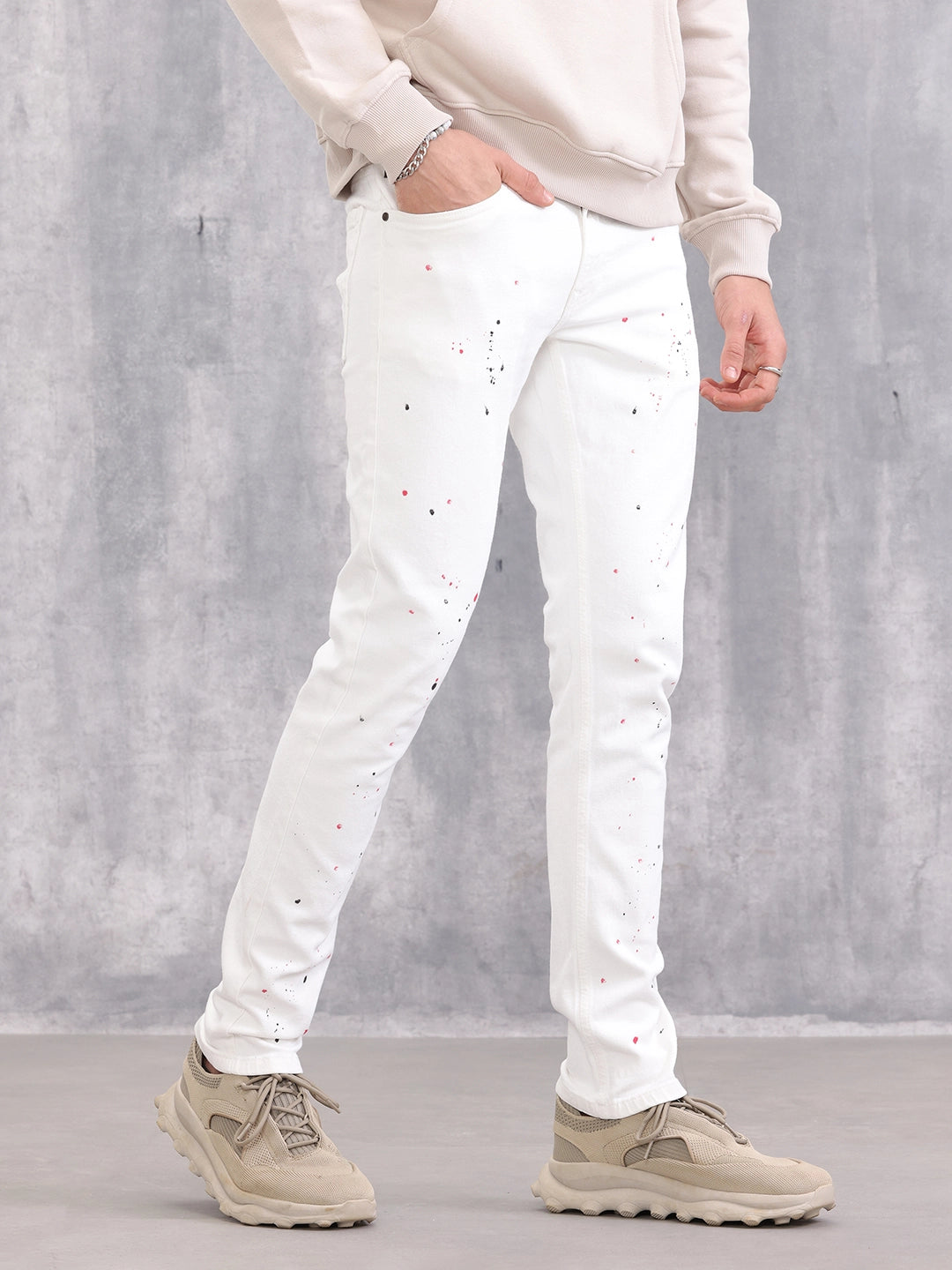 Slim Fit Paint Splash Jeans White – Wrogn - Main Image
