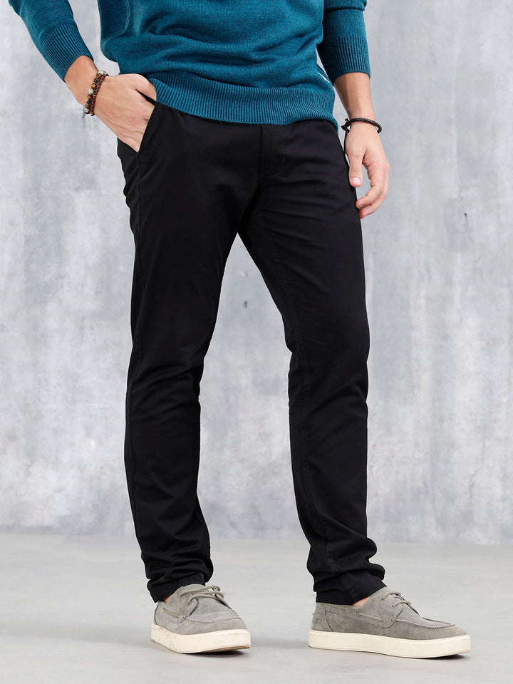 Slim Fit Casual Trousers | Black