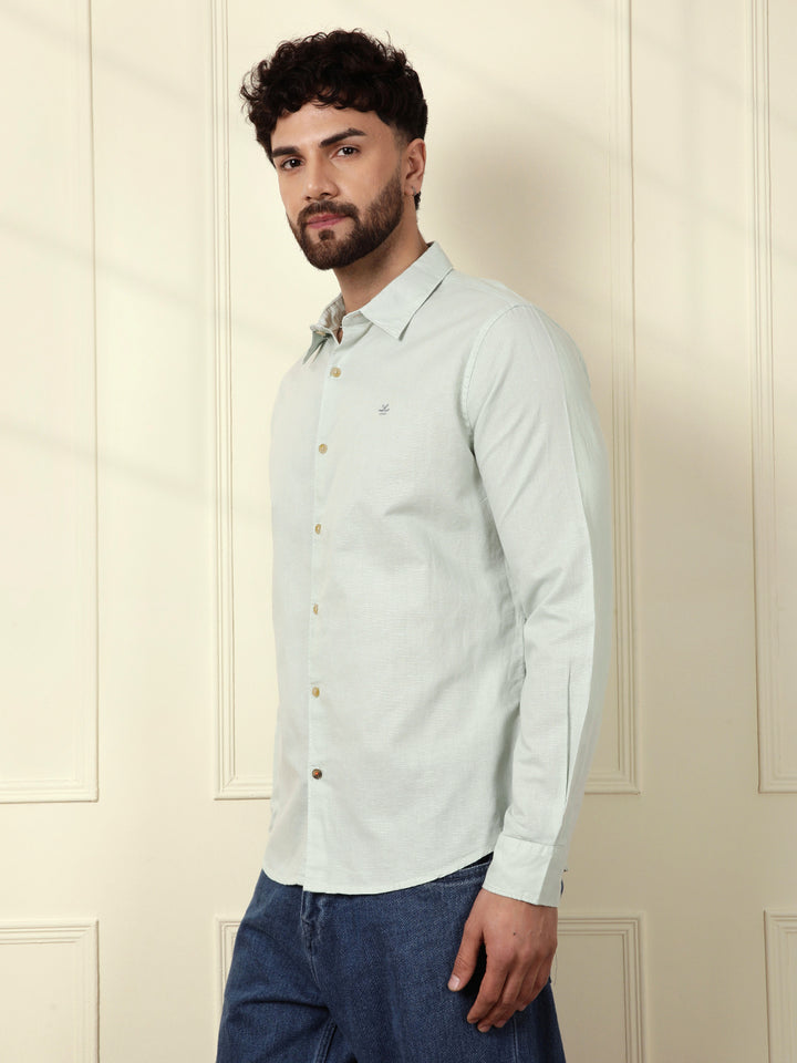 Solid Linen Blend Shirt | Green