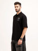 Oversized Back Printed Polo T-Shirt | Black