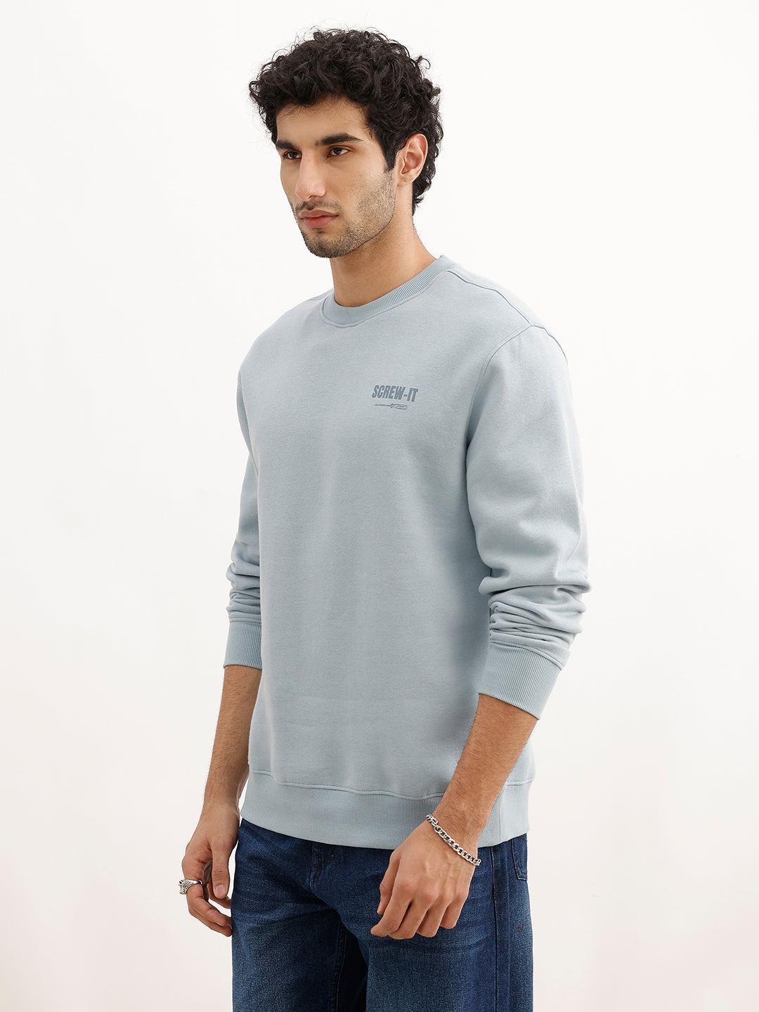 Comfort Fit Placement Printed Sweatshirt | Light Blue