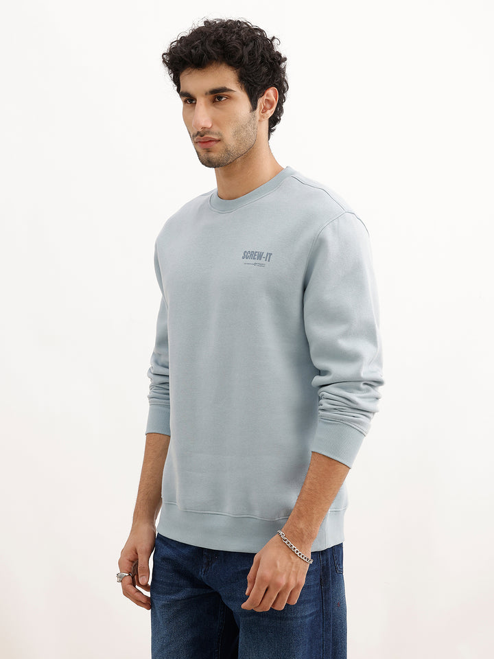 Comfort Fit Placement Printed Sweatshirt | Light Blue