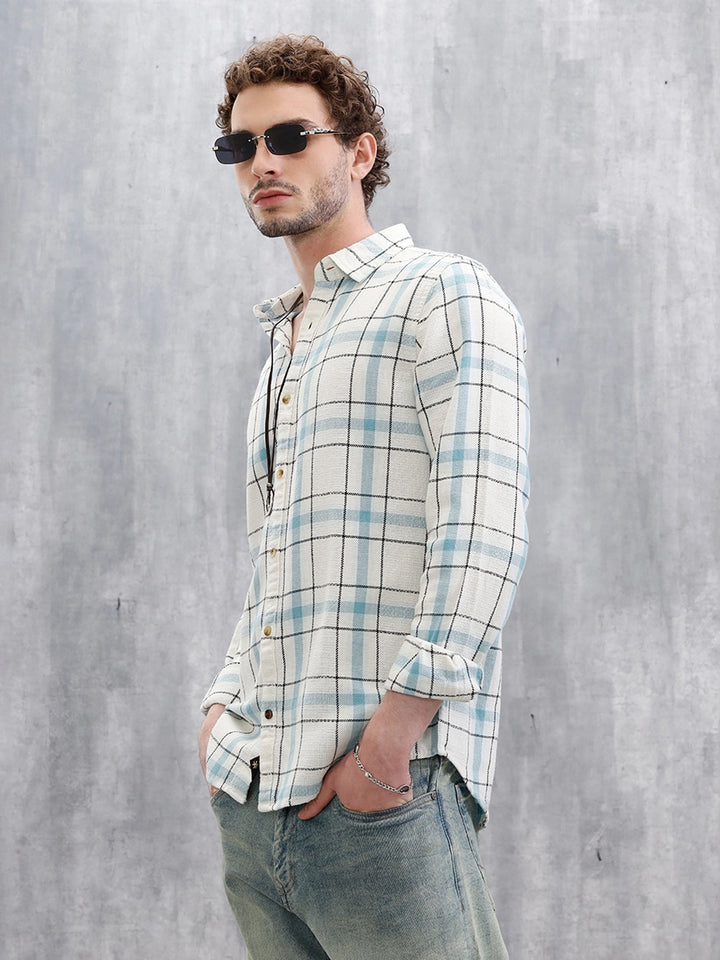 Textured Checks Slim Fit Shirt | Blue