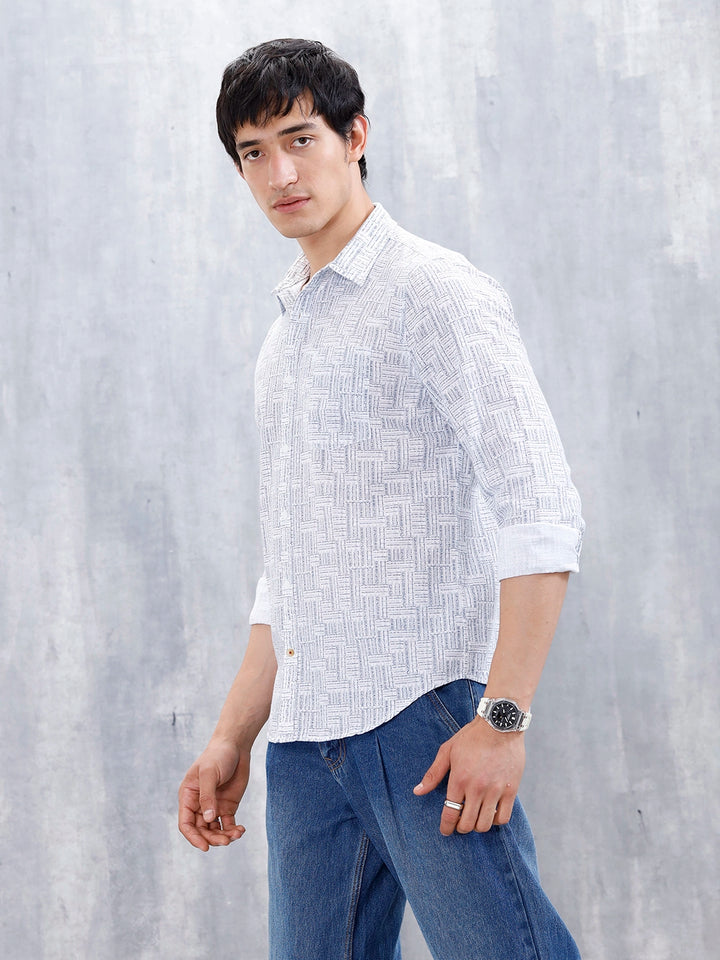 Printed Men's Casual Slim Fit Shirt | Blue