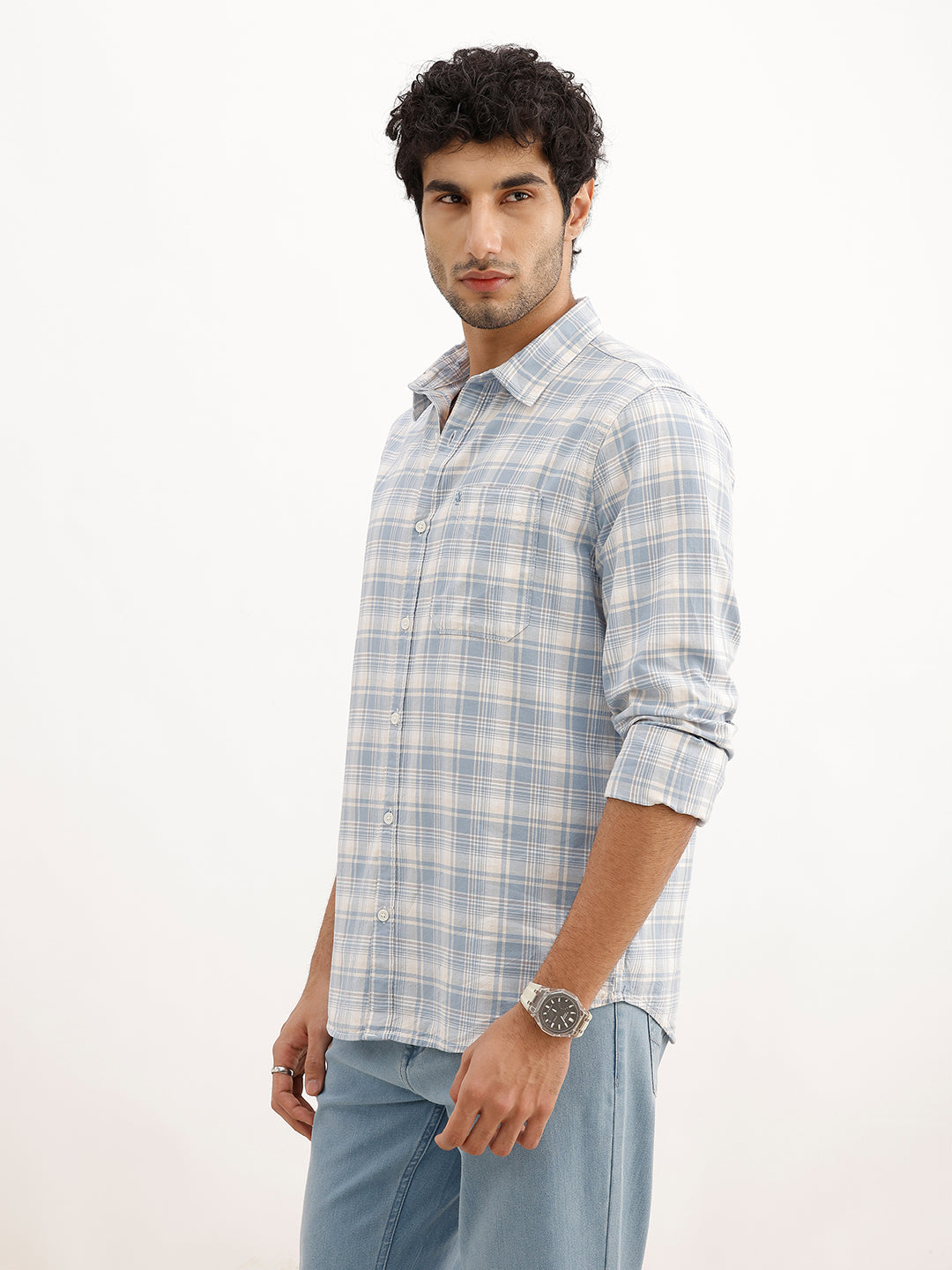 Slim Fit Full Sleeve Checkered Shirt | Blue