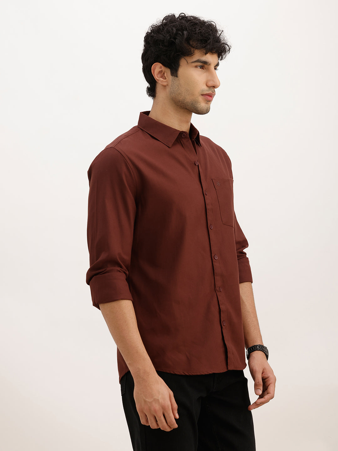 Solid Slim Fit Full Sleeve Shirt | Brown