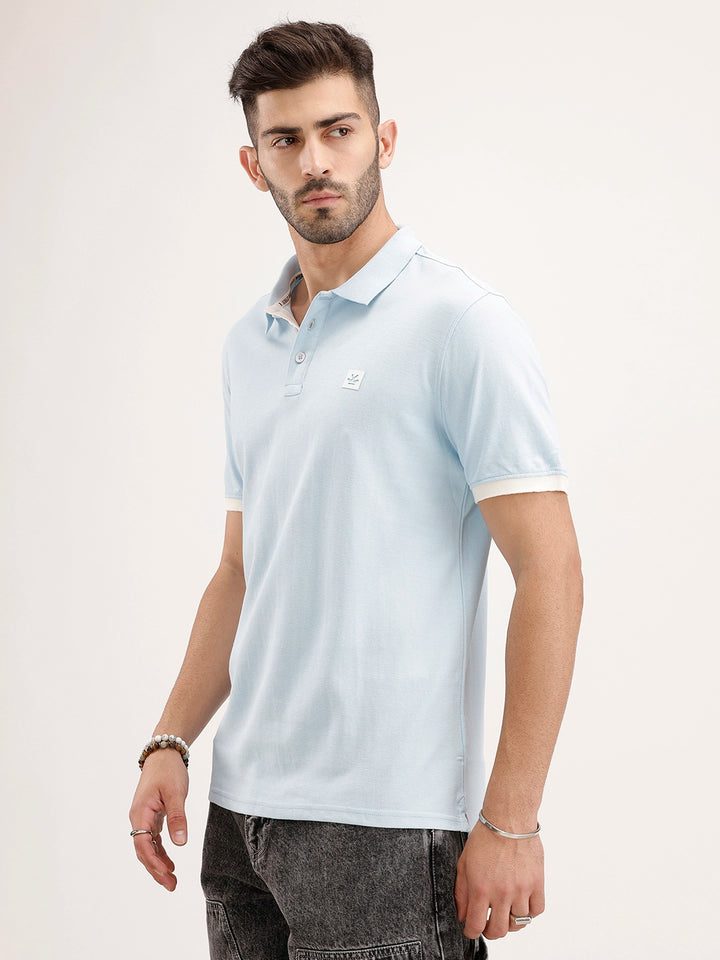 Solid Contrast Sleeves Polo T-Shirt | Light Blue