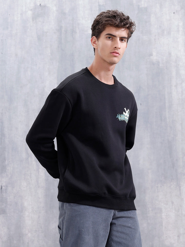 Carpet Tapestry Inspired Oversized Fleece Back Print Sweatshirt | Black
