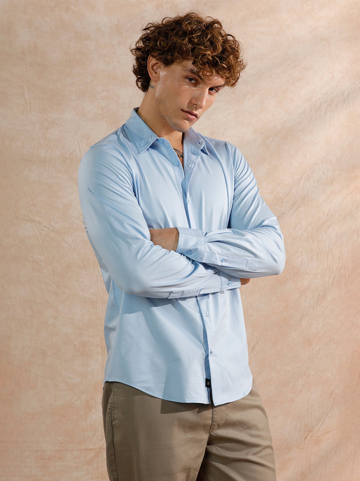 Solid Stretch Slim Fit Shirt | Light Blue