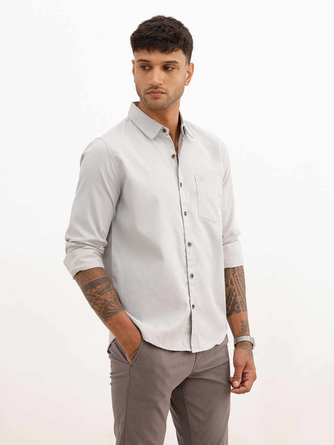 Regular Fit Textured Full Sleeve Shirt | Grey | WWSH9184F