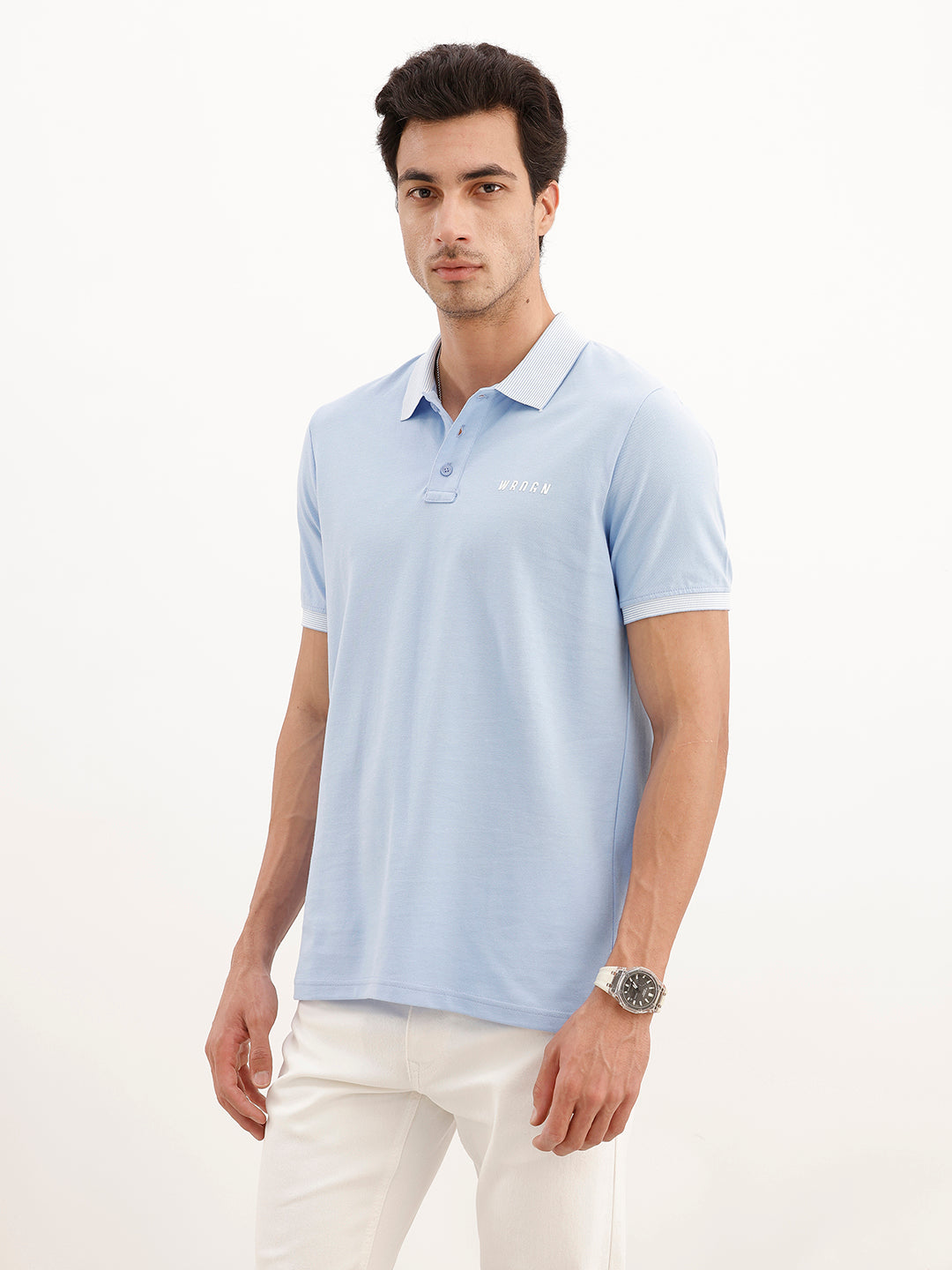 Slim Fit Contrast Collar Polo T-Shirt | Light Blue