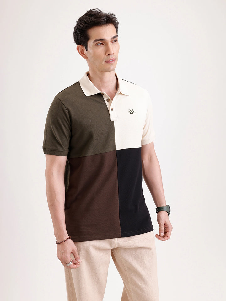 Cut & Sew Polo T-Shirt   |  Olive