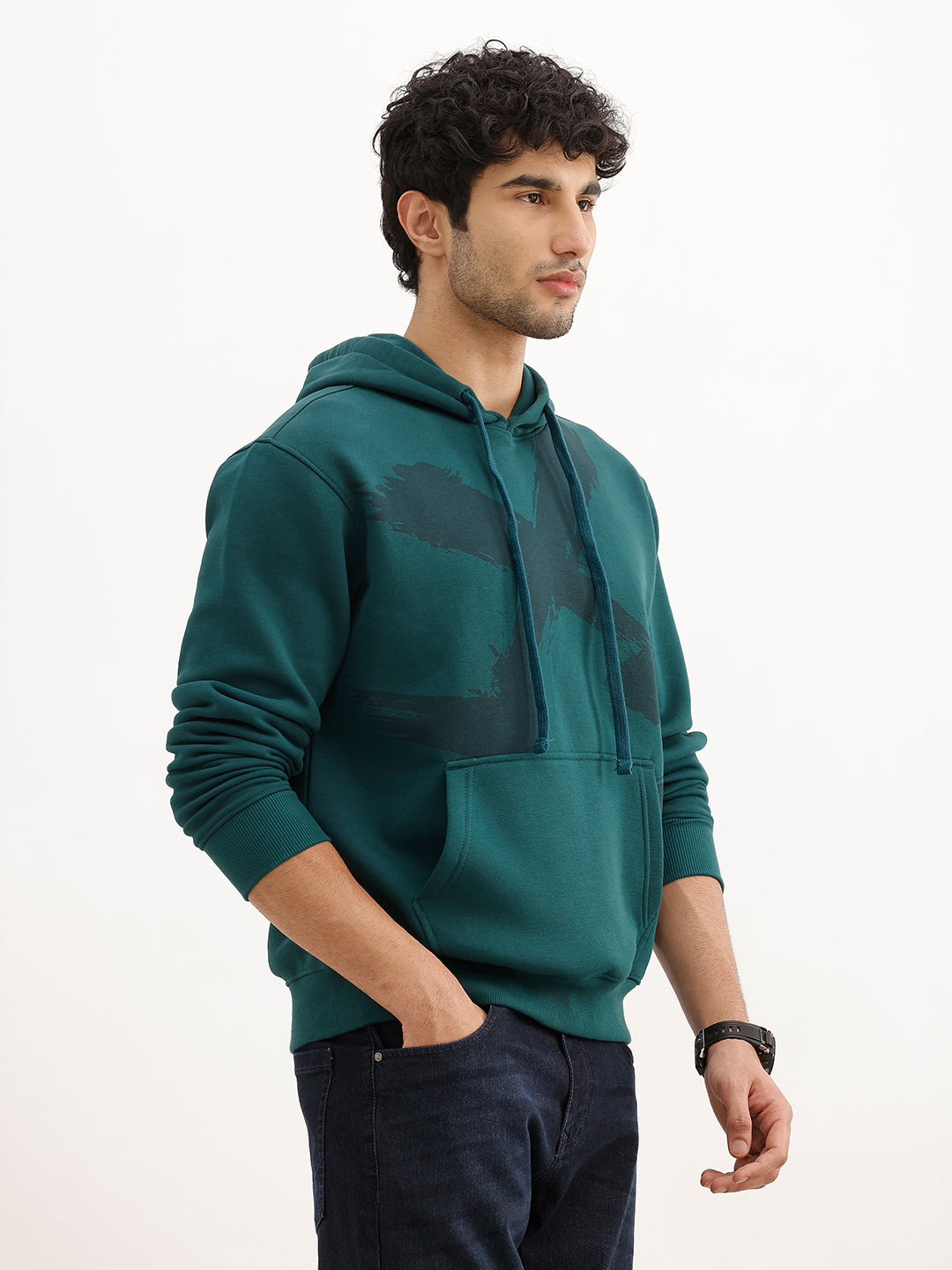 Classic Placement Printed Hooded Sweatshirt | Teal