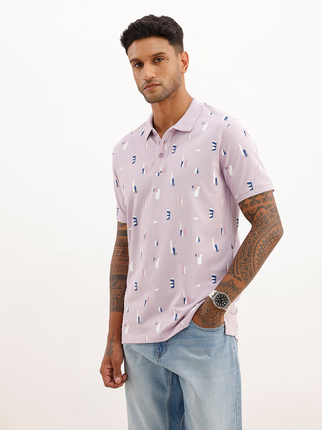 Slim Fit AOP Polo T-Shirt | Purple