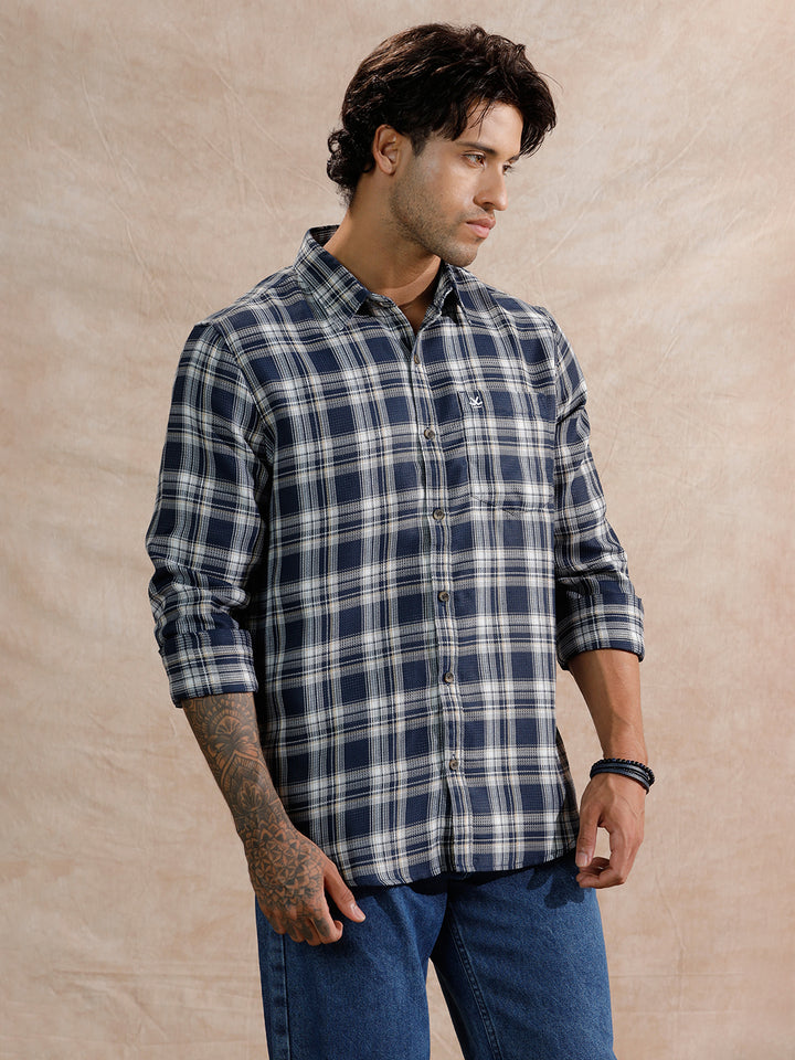Dobby Textured Regular Fit Shirt  | Navy Blue