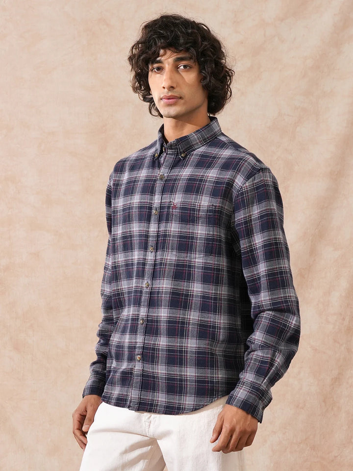 Textured Checks Comfort Fit Shirt | Black