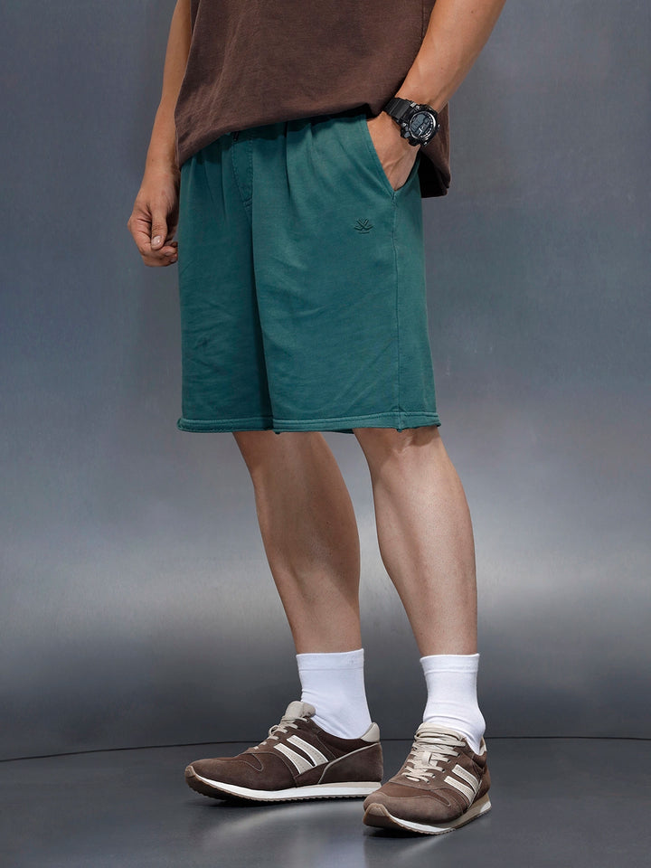 Washed Men's Casual Oversized Fit Shorts | Dark Green