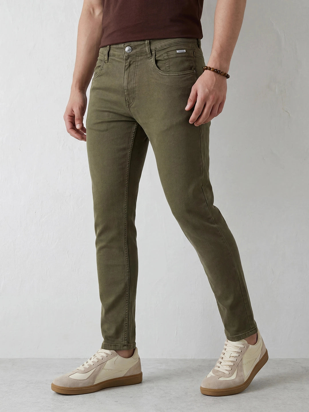 Solid Skinny Crop Denim Jeans | Olive