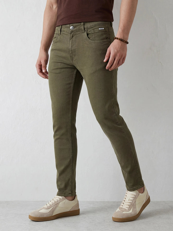 Solid Skinny Crop Denim Jeans | Olive