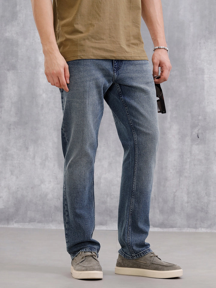 Heavy Faded Straight Fit Jeans | Blue