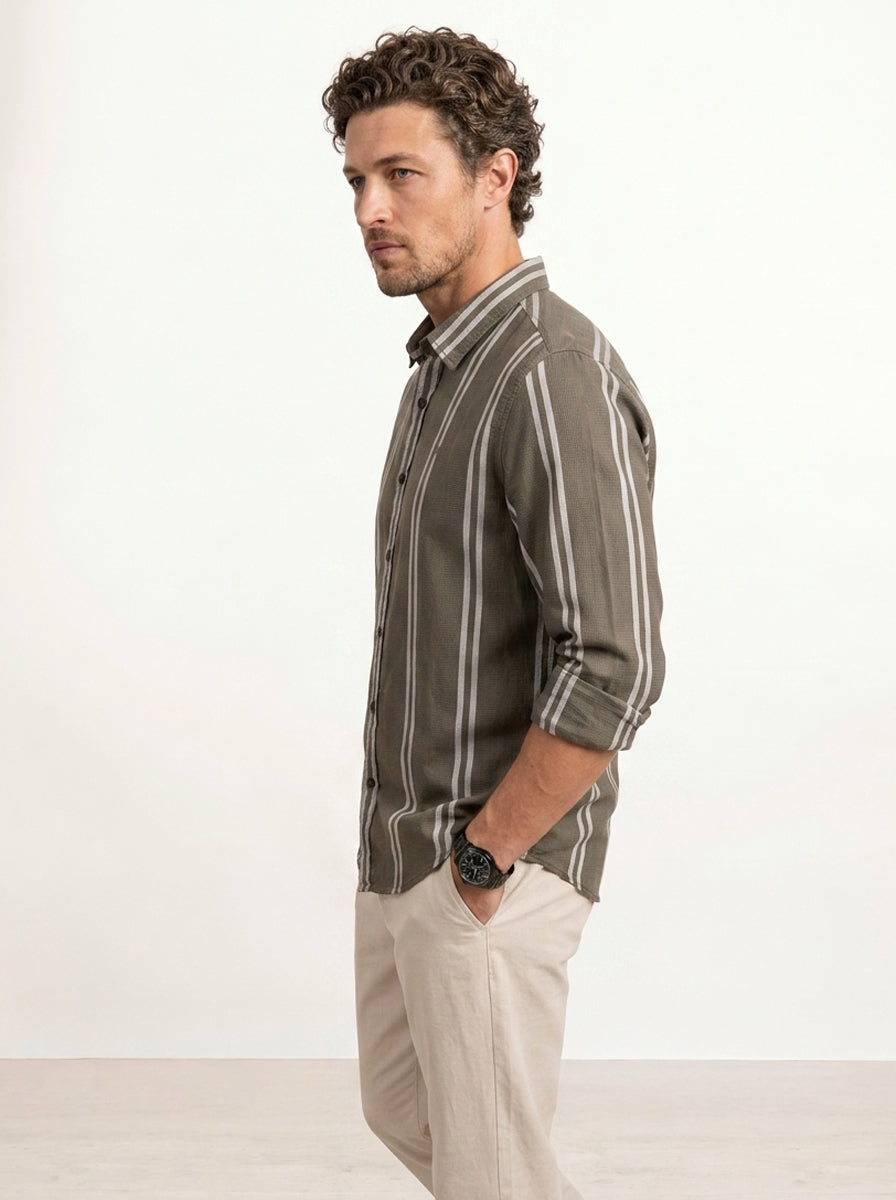 Slim Fit Striped Shirt | Brown