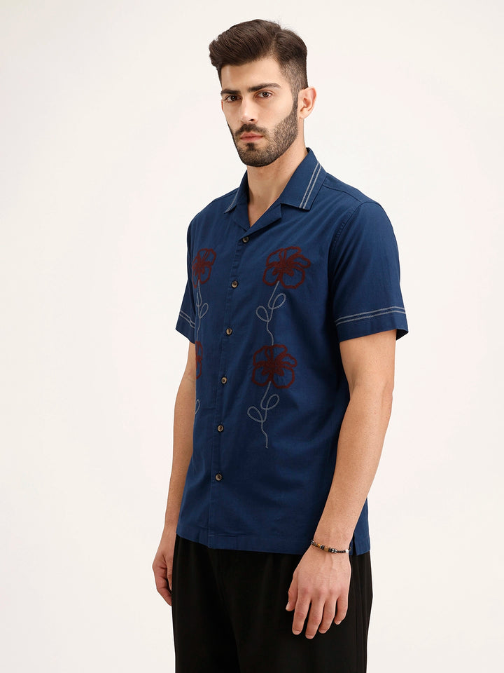 Slim Fit Resort Collar Shirt | Dark Blue