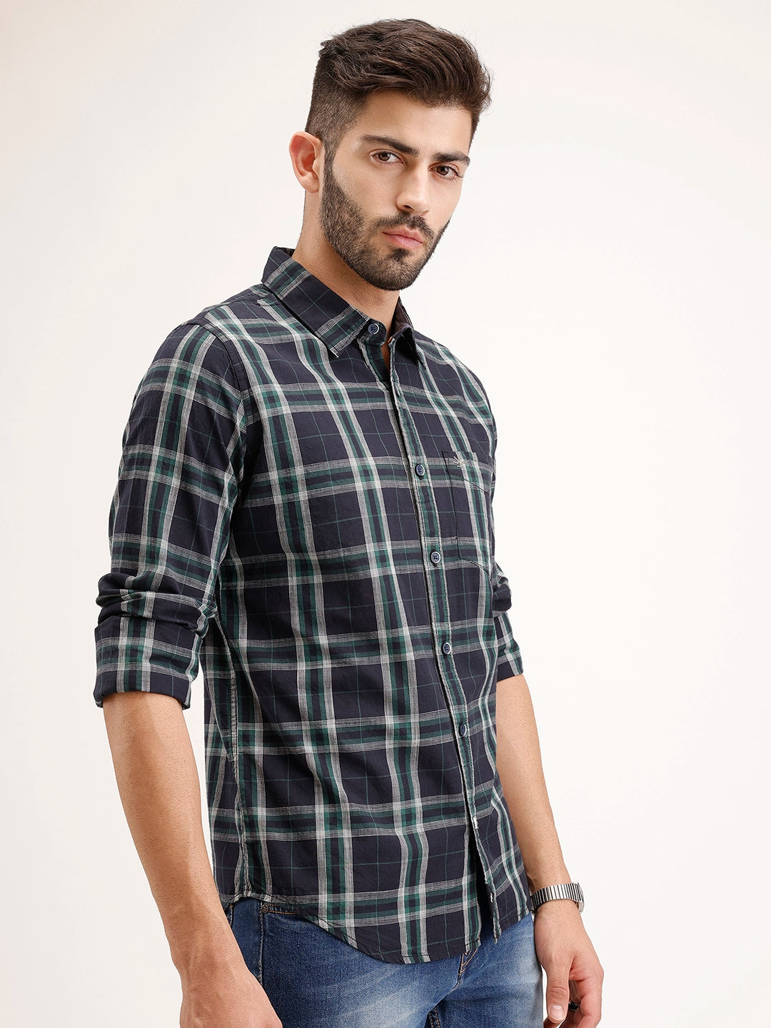 Regular Fit Checkered Shirt | Green