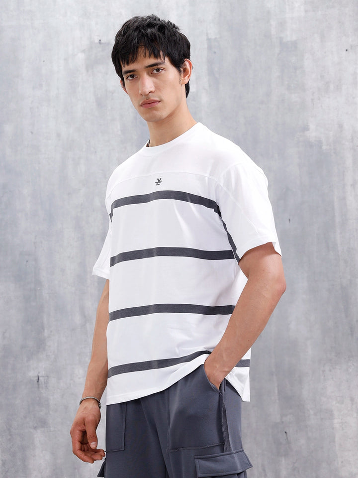 Men’s Casual Cut & Sew Striped Tee | White