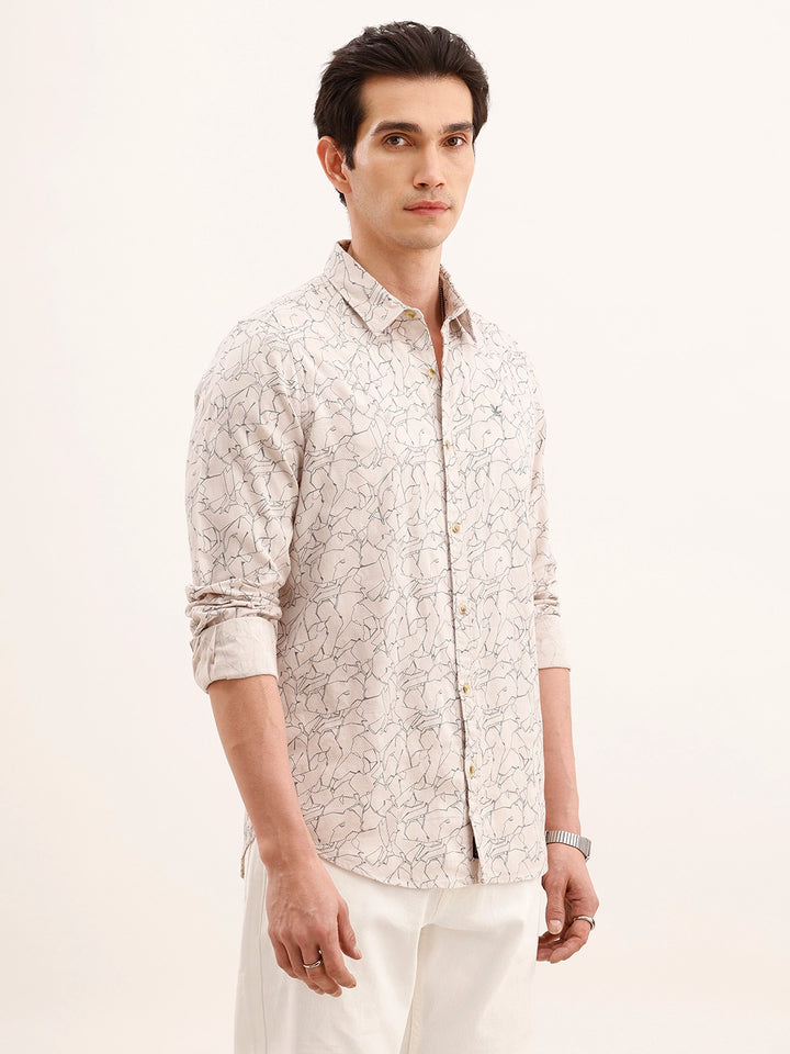 Textured Regular Fit AOP Shirt | Beige