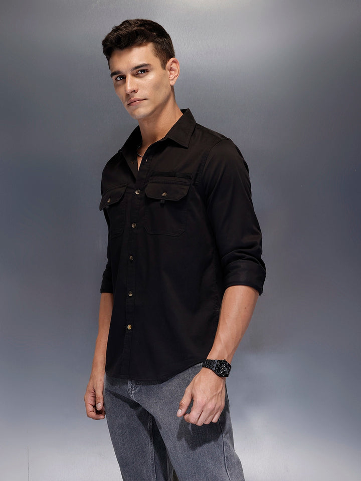 Men's utility shirt with dual chest pockets | Black