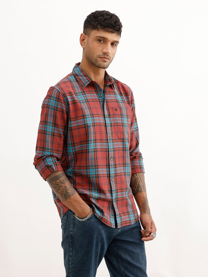 Slim Fit Full Sleeve Checkered Shirt | Brown