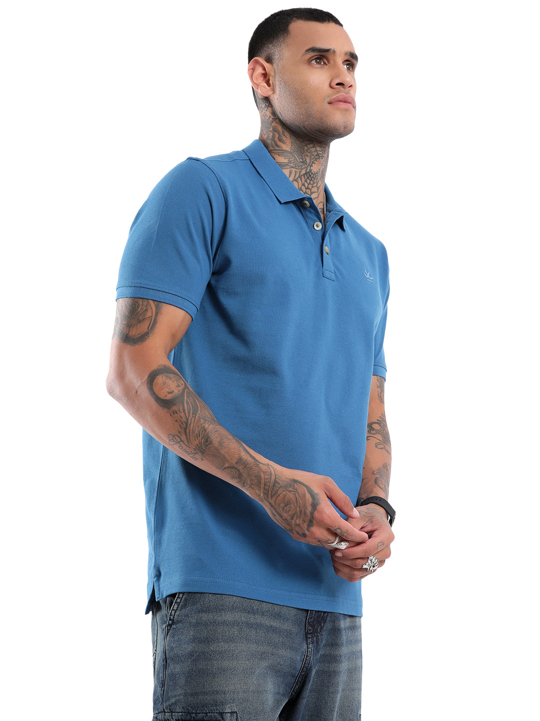 Solid Blue Pique Polo T-Shirt