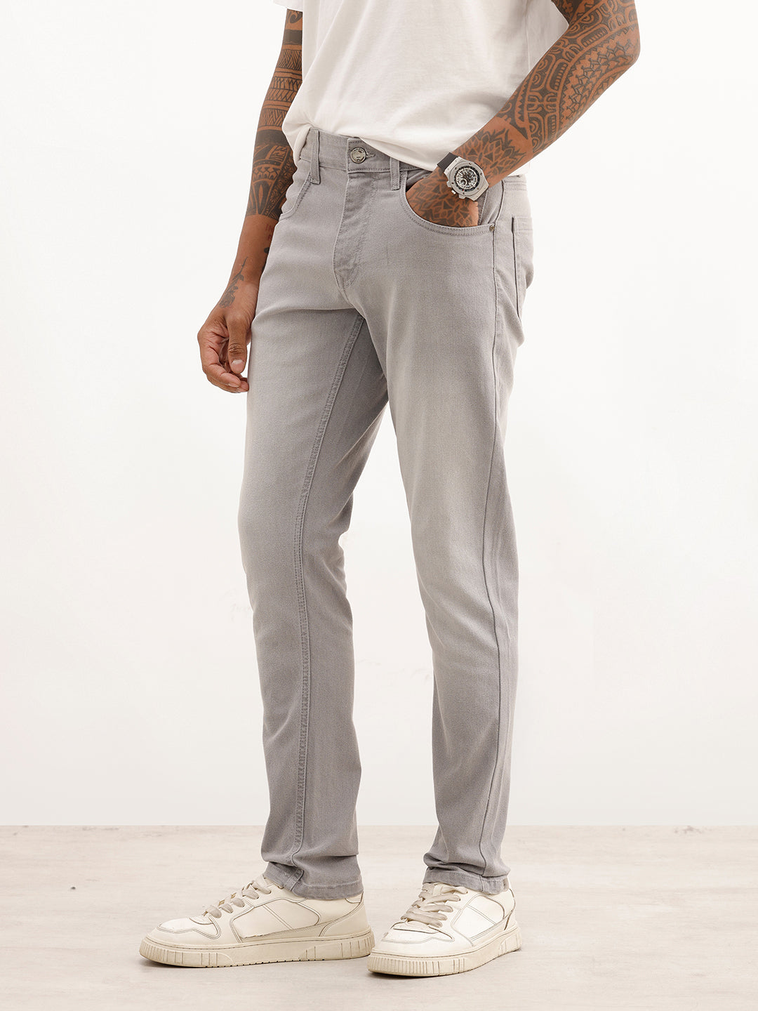 Heavy Faded Slim Fit Denim Jeans | Grey
