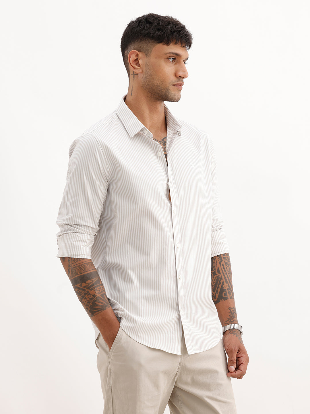Classic Striped Full Sleeve Shirt | Grey