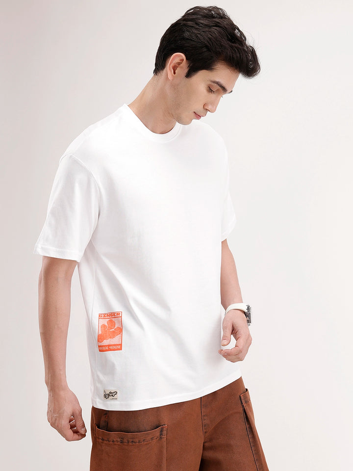 Oversized Placement Printed T-Shirt | White