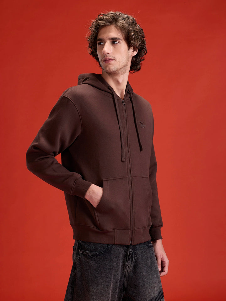 Men's Solid Zip-Up Hoodie Sweatshirt | Java