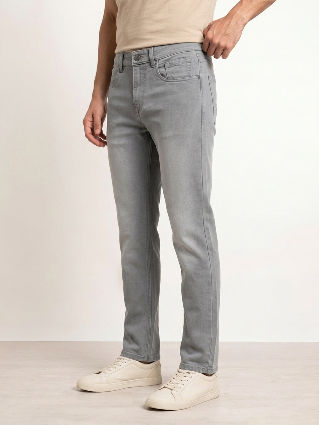 Solid Straight Fit Denim Jeans | Grey