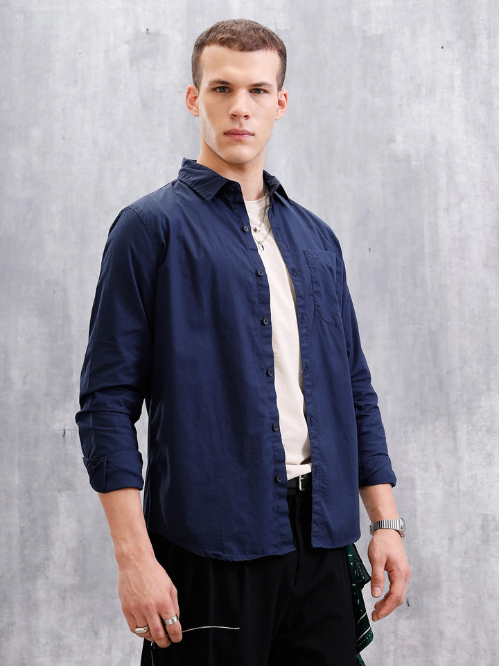 Solid Full Sleeve Regular Fit Shirt  | Navy Blue