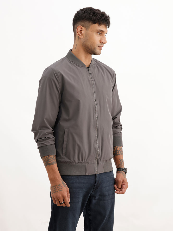 Solid Regular Fit Zipper Jacket | Grey