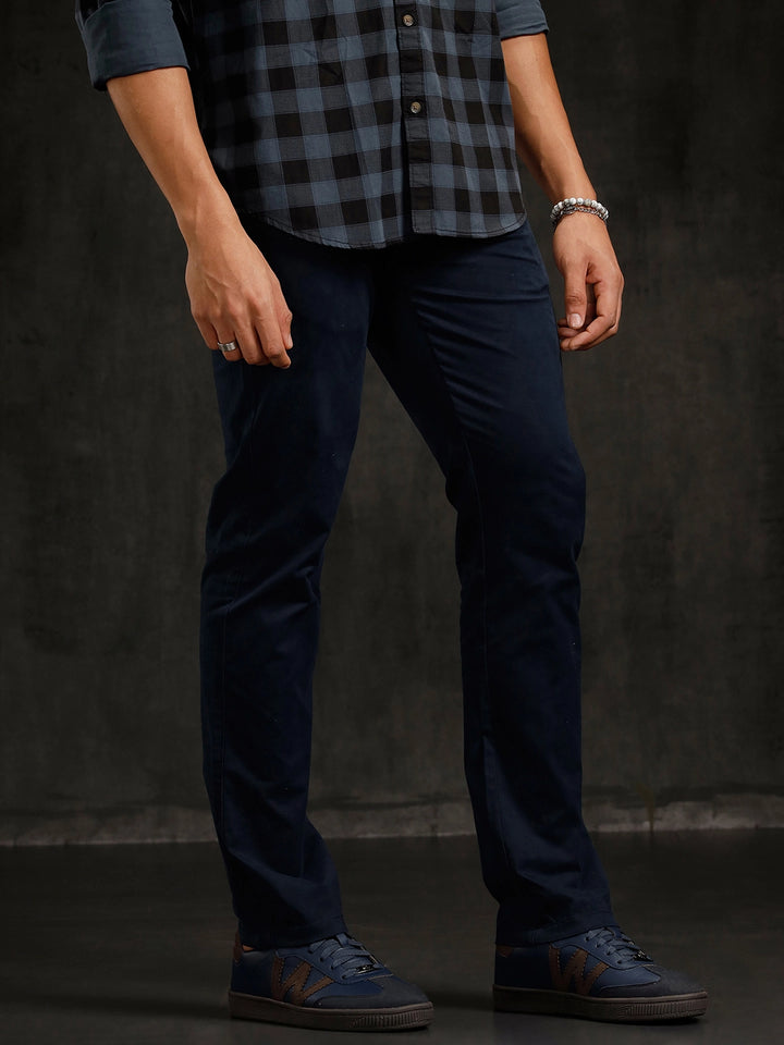 Cotton Blend Chino Trouser  | Navy Blue