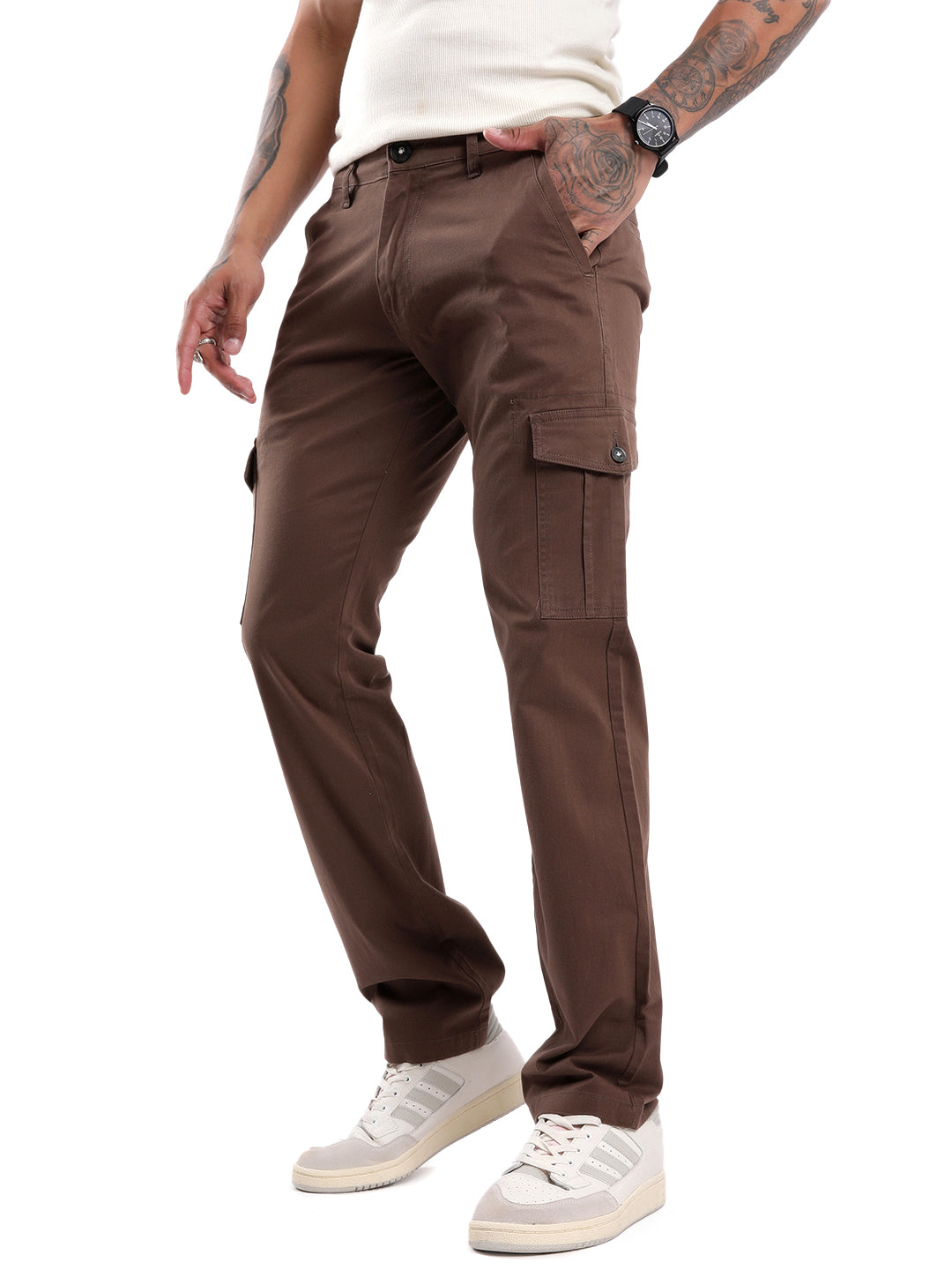 Brown Straight Fit Cargo Trousers