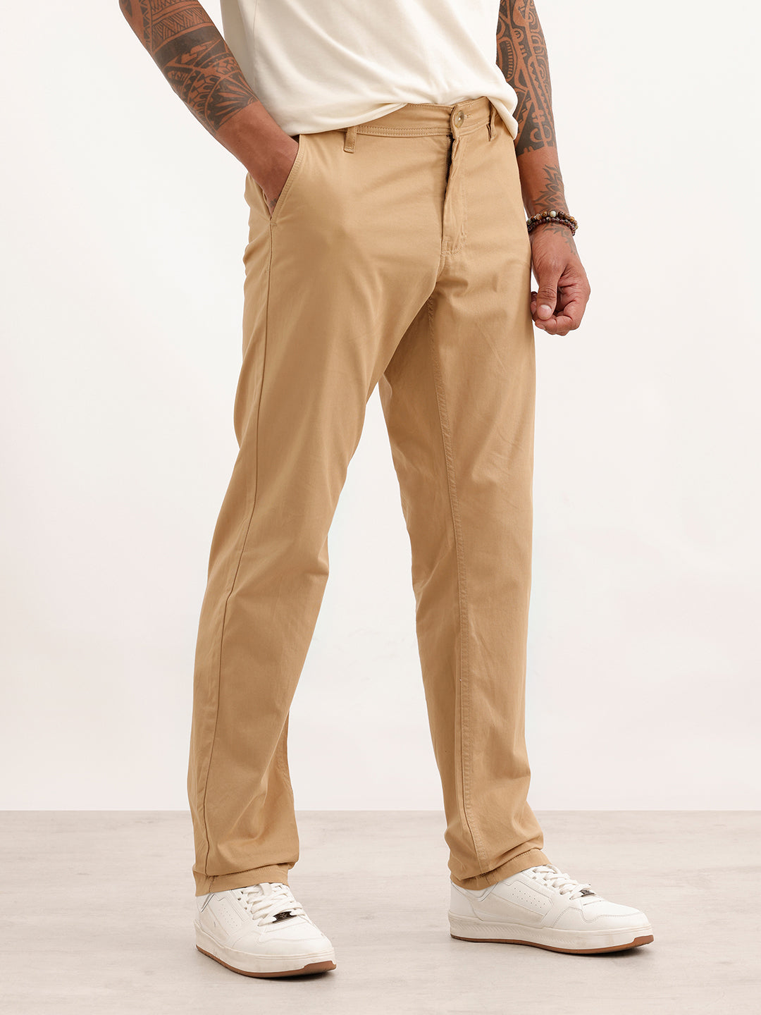 Solid Slim Fit Trousers | Khaki