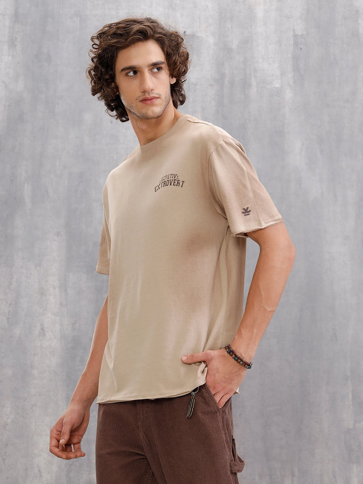 Retro Washed Oversized Fit Tshirt With Back Print |  Beige