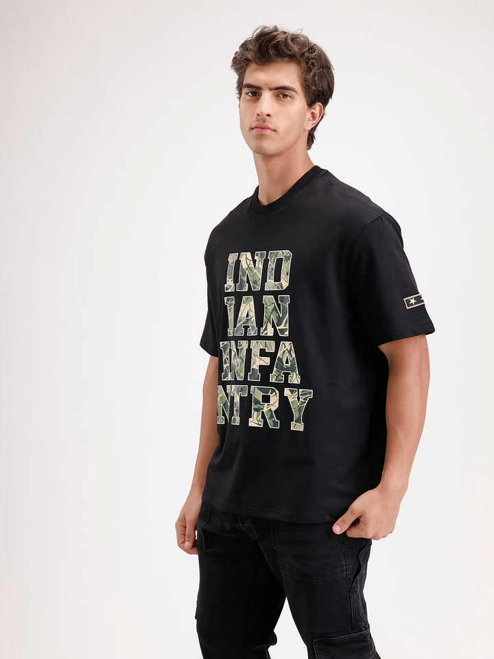 Oversized Placement Printed T-Shirt  | Black