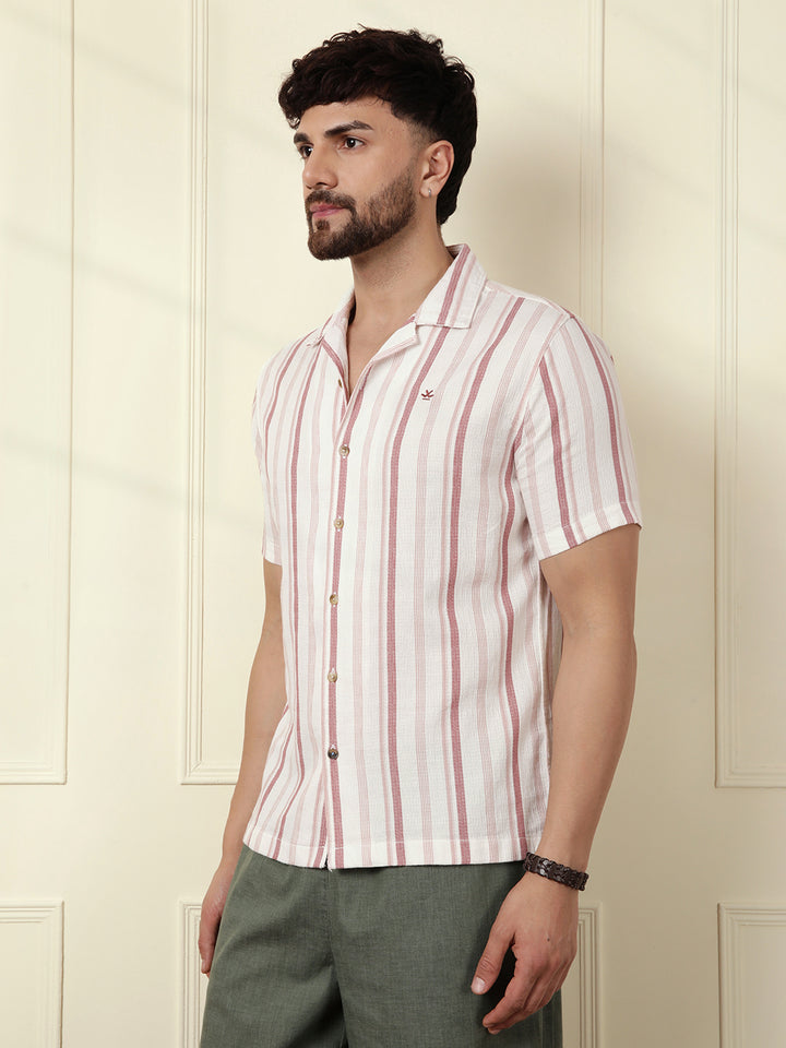 Casual Textured Short Sleeve Shirt | Pink