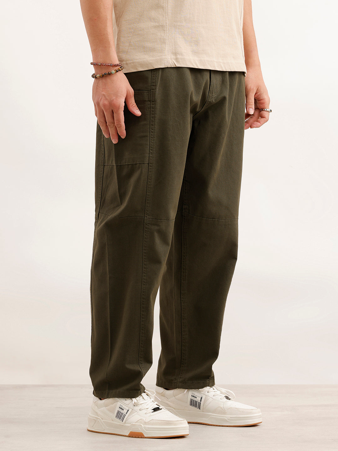 Barrel Fit Cut & Sew Trousers  | Olive