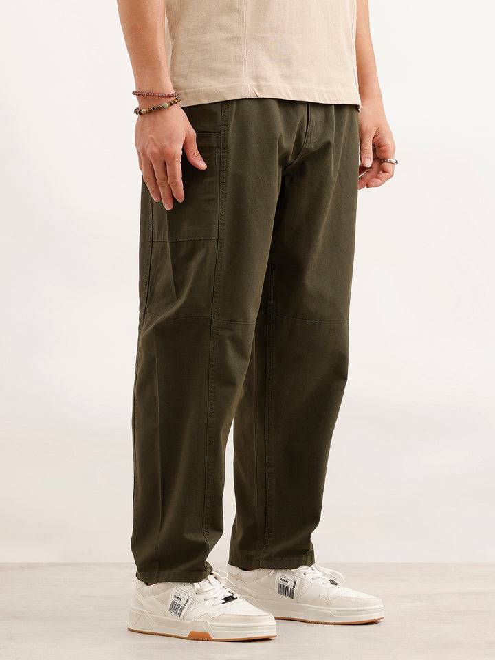Barrel Fit Cut & Sew Trousers  | Olive