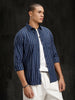 Herringbone Striped Slim Fit Shirt  | Navy Blue