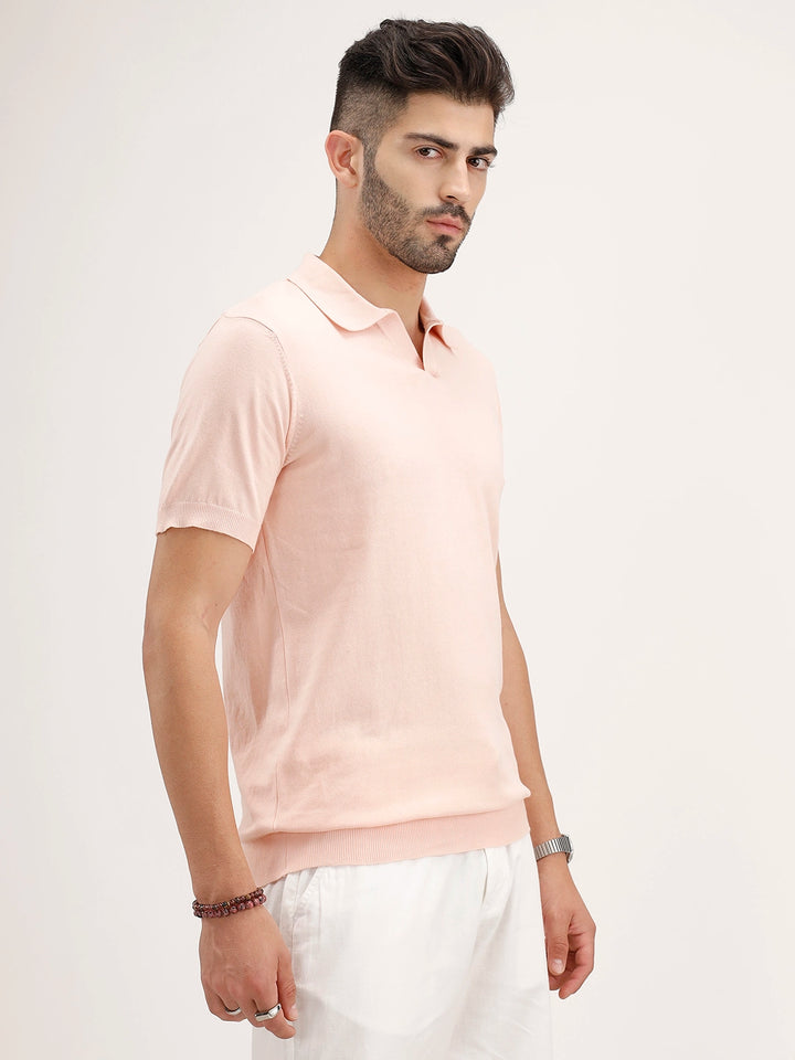 Solid Slim Fit Polo T-Shirt | Peach